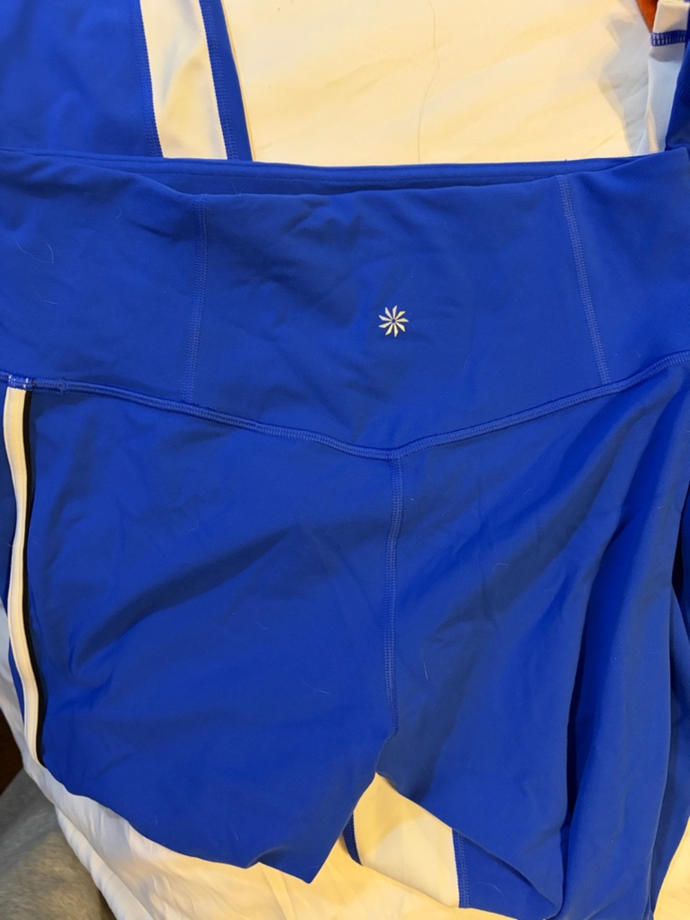Athleta Electric Blue High-Rise Leggings with White Side Stripe - Picture 2 of 3